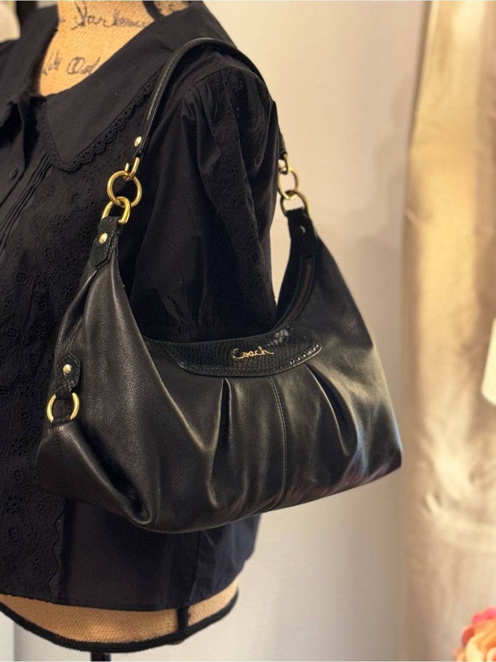 🖤 COACH Y2K ASHLEY BLACK LEATHER SHOULDER BAG! - Picture 11 of 11